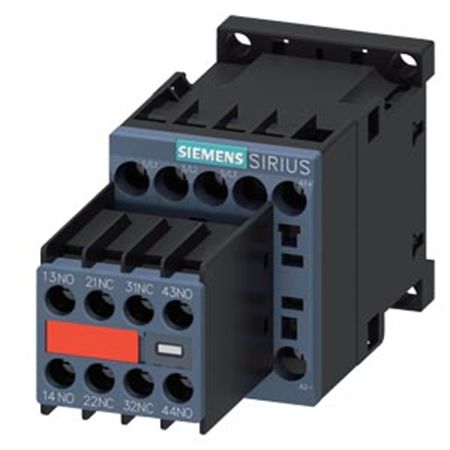 Siemens 3RT2016-1KB42-0LA3 traction contactor, AC-3e/AC-3, 9 A, 4 kW / 400 V, 3-pole, 24 V DC, 0.7-1.25* Us, with integrated suppressor diode, auxiliary contacts