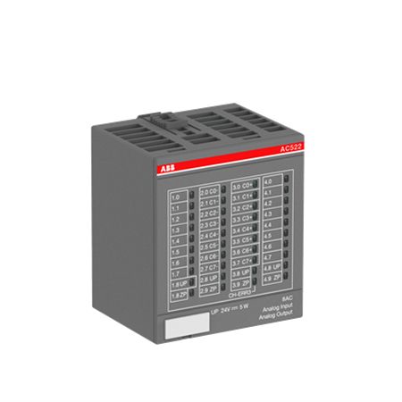 ABB AC522 1SAP250500R0001 Analog input/output module. 4 channels: AI U, I, RTD, DI or AO U, I. 4 channels: AI U, I, RTD or AO U