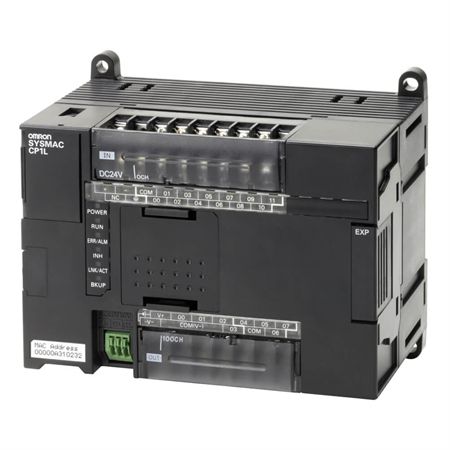Omron CP1L-EL20DT1-D PLC, 24 VDC supply, 12 x 24 VDC inputs, 8 x PNP outputs 0.3 A, 2 x analog inputs, 5K steps program + 10K words data memory, 1 x Ethernet port