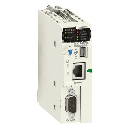 Schneider Electric BMXP3420102 Processor, Modicon M340, max 1024 discrete + 256 analog I/O, Modbus, CANopen