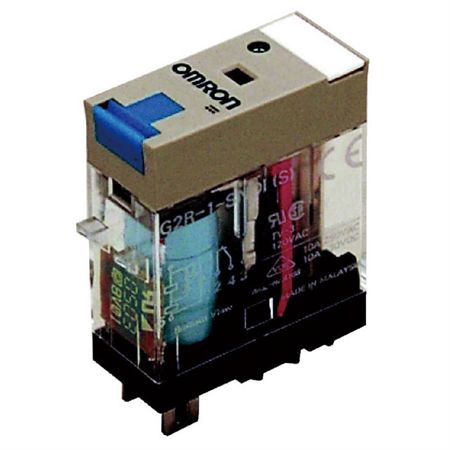 Omron G2R-1-SNDI 24VDC (S) Relay, plug-in, 5-pin, SPDT, 10 A, mech & LED indicators, coil suppressor, lockable test button, label facility